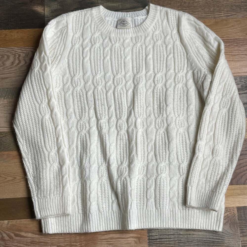 St. John's Bay Ivory Cable Knit Fisherman Crewneck Pullover Sweater